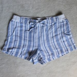 Blue and White Striped Linen Shorts